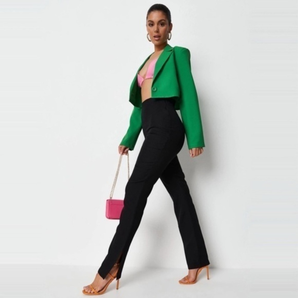 Missguided Split Hem straight Leg Trousers Black Size 4 Side Zipper high waist